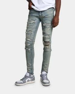 MNML X201 Rhinestone Skinny Denim Pants Blue