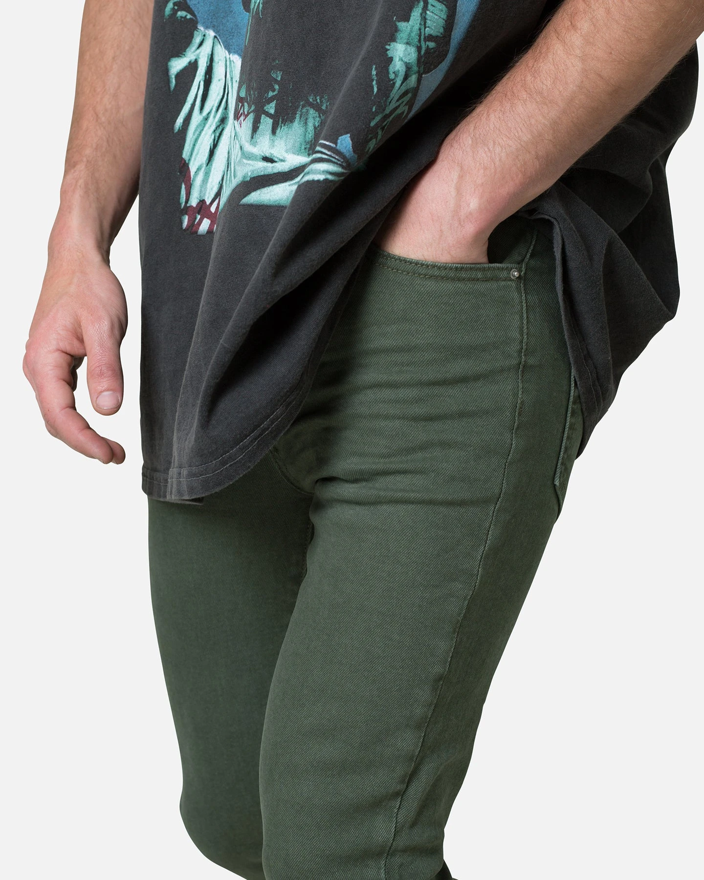 MNML X491 Convertible Skinny Denim Jeans Olive 9 MNML X491 Convertible Skinny Denim Jeans Olive - Image 7