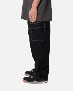MNML Contrast Ultra Baggy Cargo Denim Jeans Black -Champioe Style 03011651 YB001 mens 0030