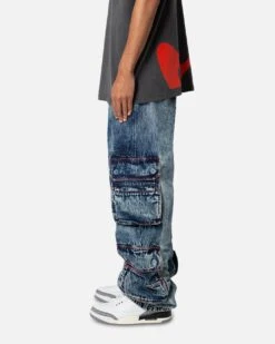 MNML Baggy Rave Cargo Denim Jeans Vintage Blue -Champioe Style 03011821 YX561 mens 0030