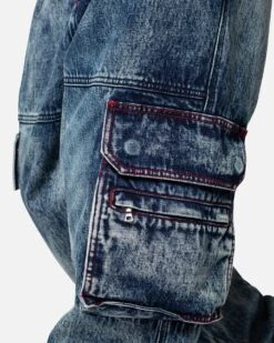 MNML Baggy Rave Cargo Denim Jeans Vintage Blue -Champioe Style 03011821 YX561 mens 0050