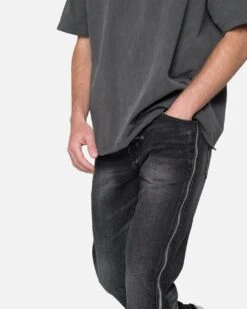 MNML D558 Straight Stripe Denim Jeans Black -Champioe Style 03012077 YB001 mens 0050