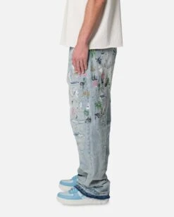 MNML Ultra Baggy Paint Denim Jeans Blue -Champioe Style 03012100 YX001 mens 0030