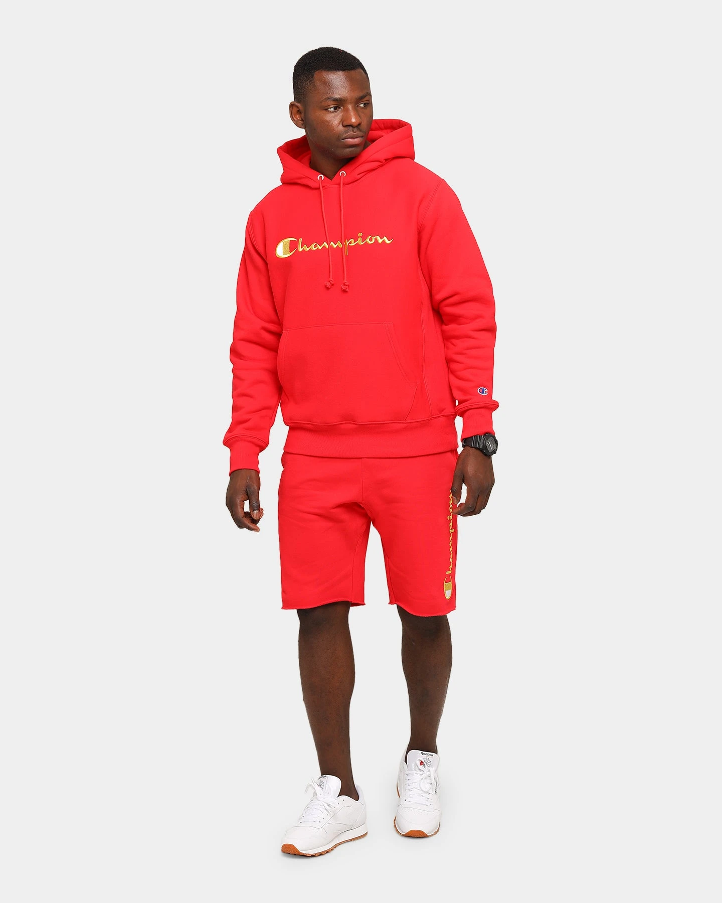 Champion Men's Rev Weave Cut Off Script Short Red/Gold 3 Champion Men's Rev Weave Cut Off Script Short Red/Gold - Image 2